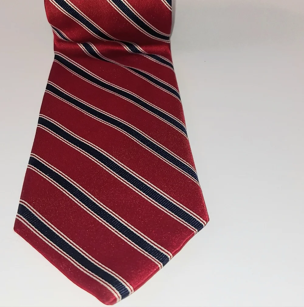 Tommy Hilfiger Red White & Blue Striped Silk Tie Classic Office Formal 4th July